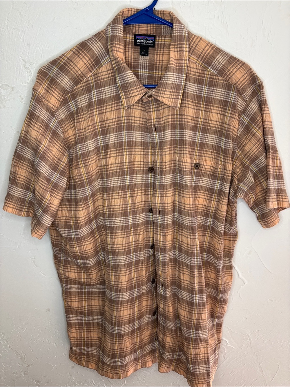 Patagonia Short-Sleeve Plaid Button-Down Shirt in Brown and Tan